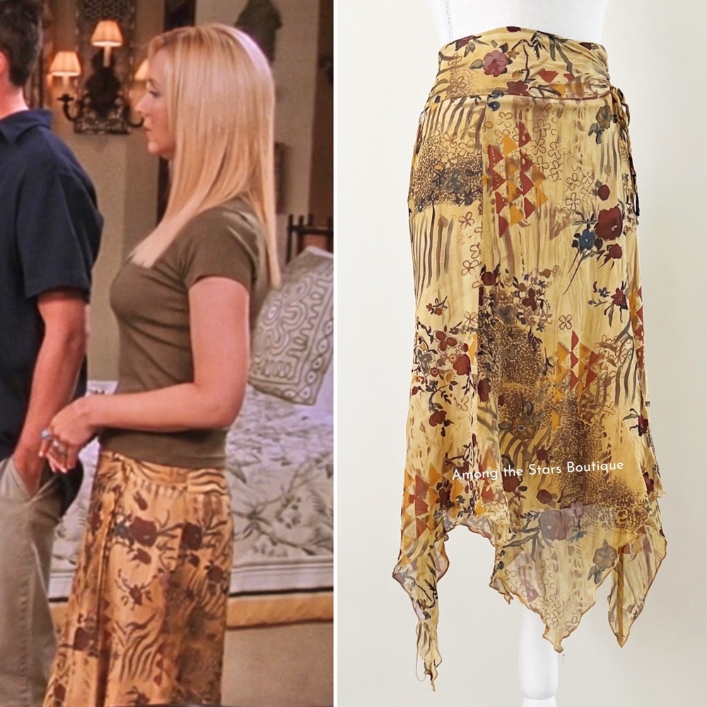 Rare Early 2000s Vintage Boho Handkerchief Hem Skirt ASO Phoebe in Friends - Picture 3 of 16